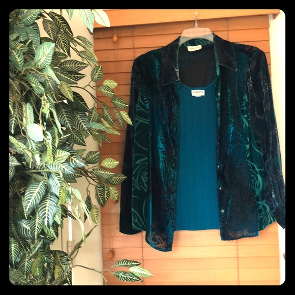 Coldwater Creek Tops - Velvet multi blue/green jacket and shell combo